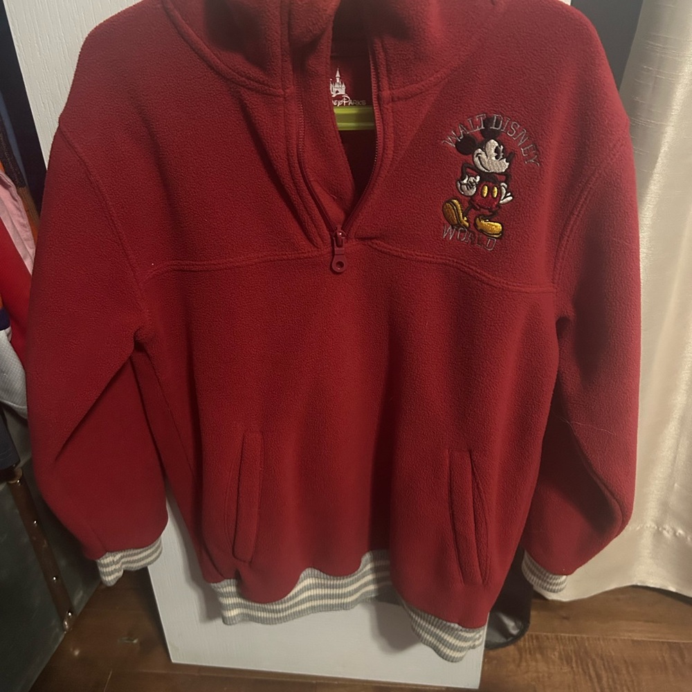 Original Walt Disney Red Zip Up Sweater with Embroidered Design